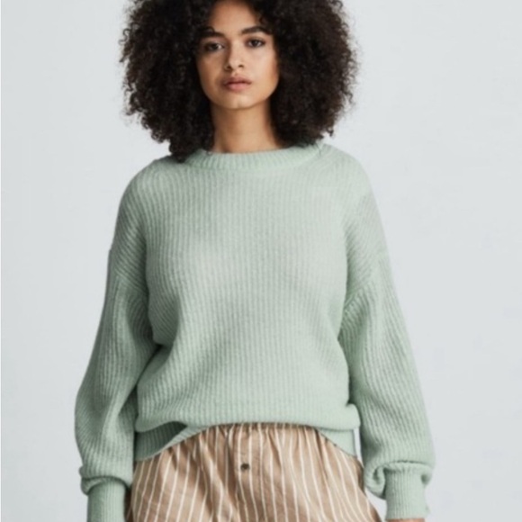 EVERLANE Cocoon Crew Mint Green Alpaca Wool Women's Sweater - Picture 4 of 7